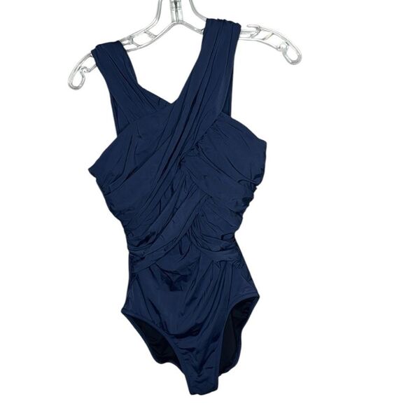 Garnet Hill Ruched-Front Navy One Piece Bathing Suit. Size 4. - Picture 2 of 9